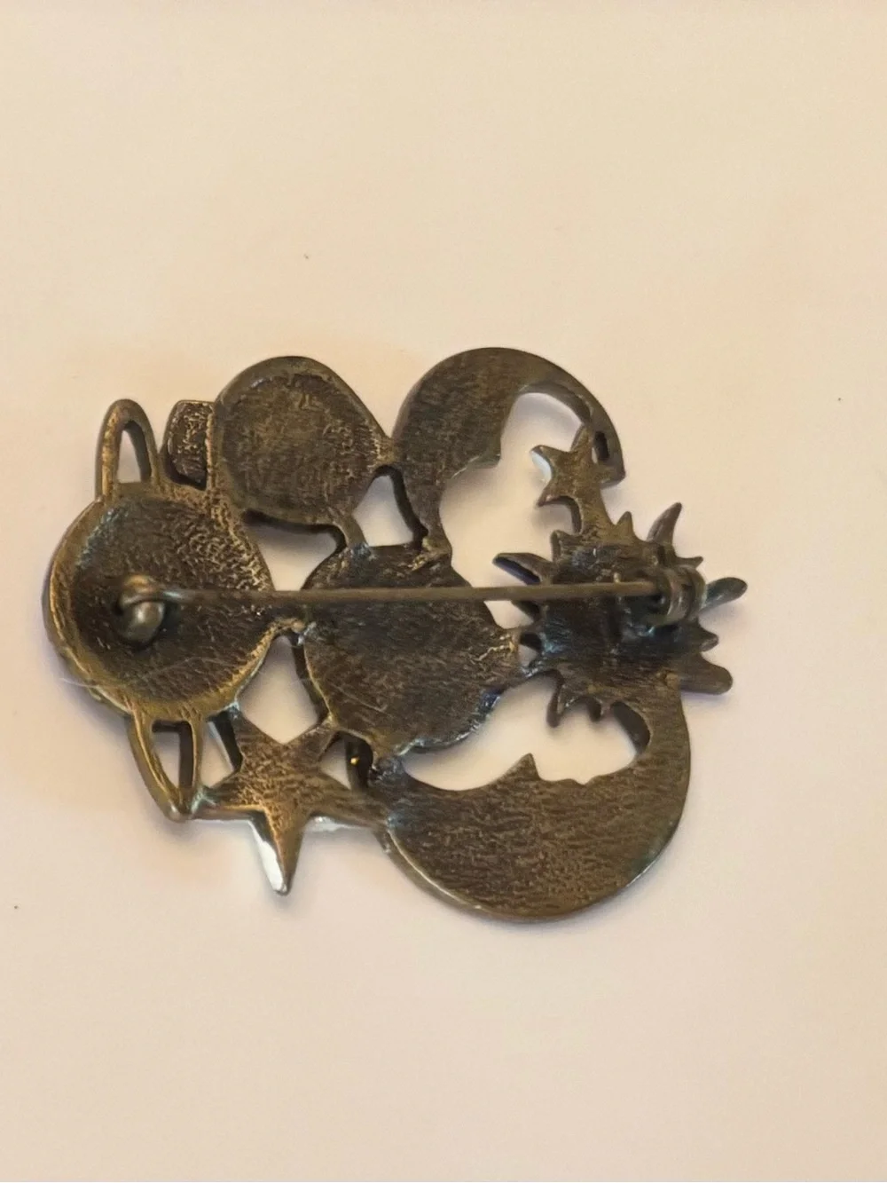 Vintage Celestial Sun, Moon & Stars Brooch - Purple & Gold Pin, Fun, Whimsical.